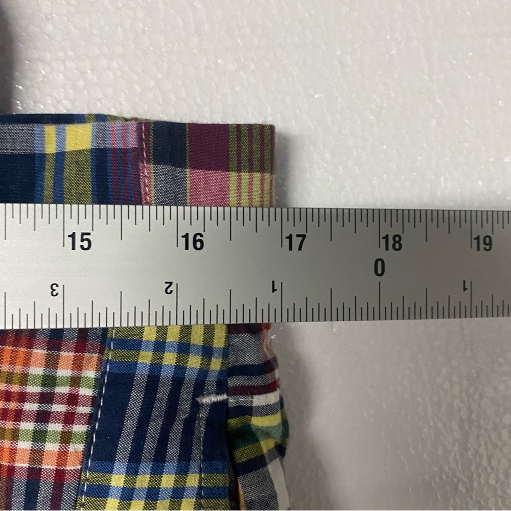 Brooks Brothers Shorts Men 34 Madras Plaid Patchwork Cotton Chino Preppy 9” - Picture 3 of 7